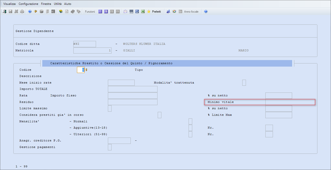 Valorizzando questa nuova informazione (minimo vitale) la procedura effettua il calcolo del 1/5 dello stipendio sulla parte eccedente tale limite. Ad esempio a fronte di un netto in busta di 1.