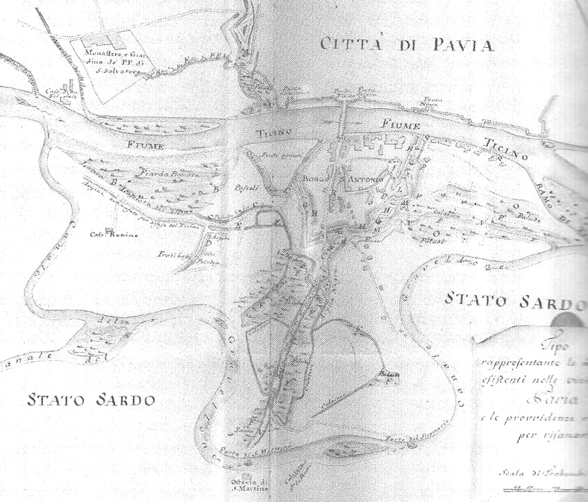 Fig.4 Rappresentazione cartografica delle paludi esistenti nelle vicinanze di Pavia,