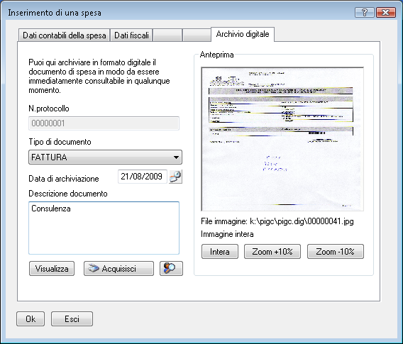 digitale entrando nella sezione Archivio digitale. L acquisizione può essere contestuale alla registrazione della spesa o anche successiva richiamando la registrazione.