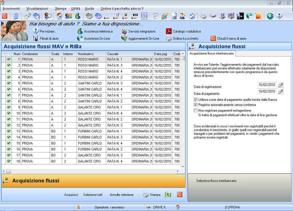 Manuale di PIGC e Rent Manager 3) Acquisizione pagamenti tramite Bollettino Freccia : chiamando Inserimenti/Pagamento Bollettino Freccia da flusso è possibile registrare in automatico il pagamento