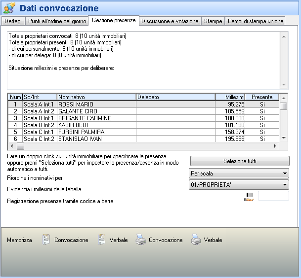 Manuale di PIGC e Rent Manager 3.14.3 Apertura dell assemblea e registrazione presenze Il giorno dell assemblea dobbiamo stampare anzitutto i partecipanti assemblea (cliccate sulla sezione Stampe).