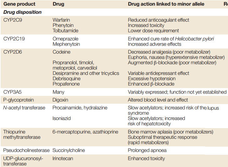 Esempi di specifici polimorfismi che modificano la farmacocinetica dei