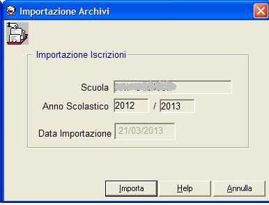 Con il pulsante Importa l utente potrà acquisire sulla base dati locale di SISSI il file contenente i dati