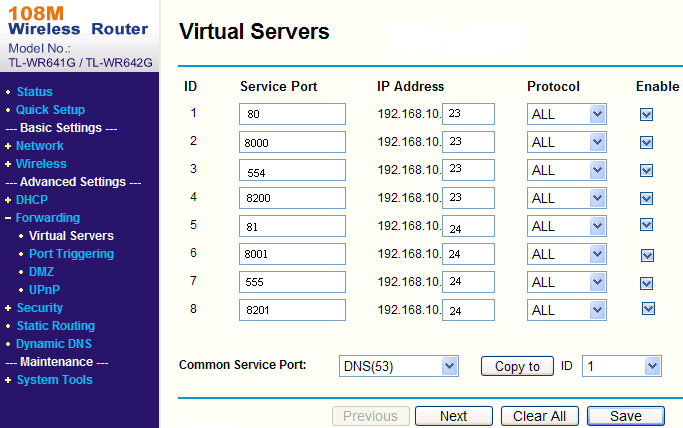 80 192.168.1.23), e le porte di un'altra Tlc IP come 81, 8001, 555, 8201 sul secondo indirizzo IP (ad esempio IP 192.168.1.24).