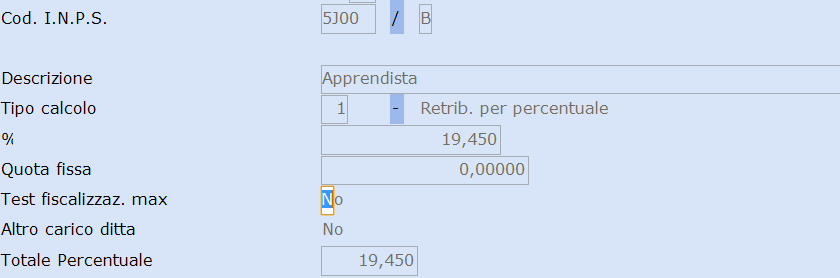 Con l'utilizzo dell'icona "Nuovo" percentuale di incremento inserire il settore contributivo interessato e la In corrispondenza del campo <% Incremento> sono disponibili le seguenti opzioni di