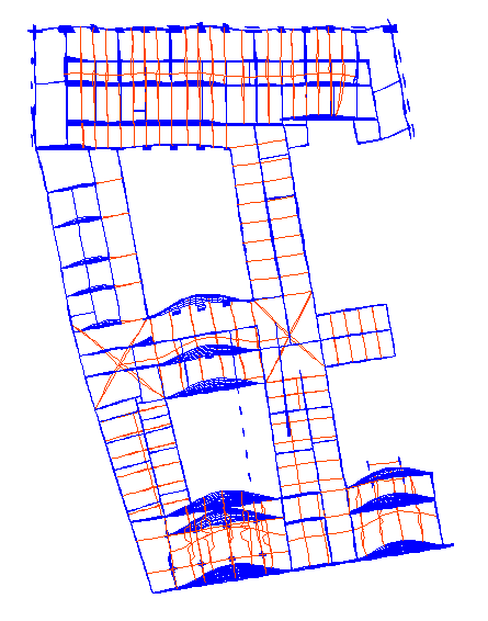 Figura 24 Spostamenti per sisma in y - SLV 7 A titolo di esempio sono state svolte verifiche su due maschi murari che subiscono tali meccanismi di rotazione tramite analisi statica cinematica.
