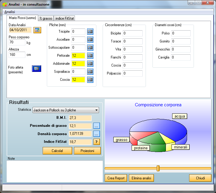 Allegare un immagine all analisi In FitStat Professional 1.5 è possibile allegare un immagine ad ogni analisi.