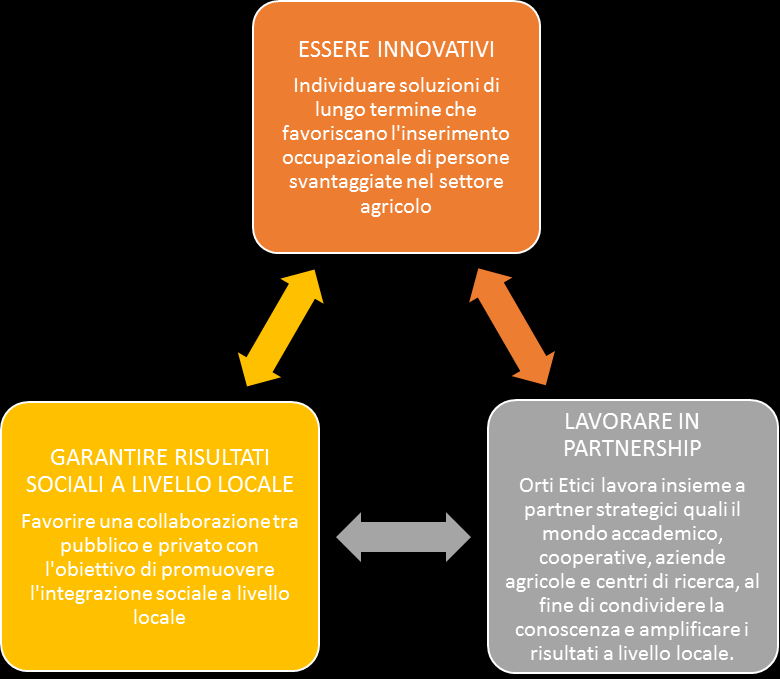 PIANO STRATEGICO Per garantire un impatto positivo che consente di ottenere una sostenibilità del progetto nel lungo periodo, Orti Etici ha sviluppato un approccio