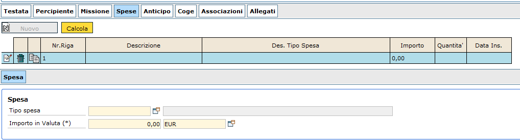 1.4 Dati relativi all Anticipo Inseriti i dati della missione, occorre inserire i dati caratterizzanti l anticipo. Si può procedere alternativamente: A.