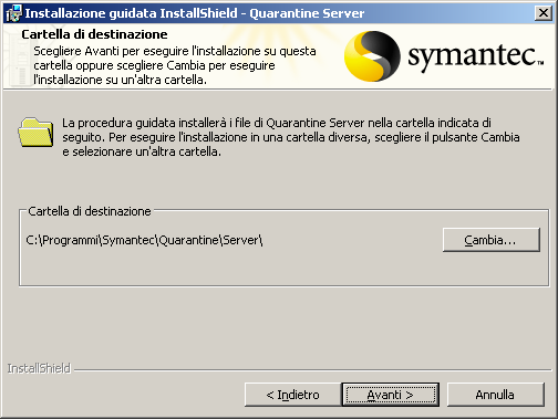 Installazione dei componenti di gestione di Symantec Client Security Installazione e configurazione dei componenti opzionali 161 4 Nella finestra Contratto di licenza, selezionare Accetto i termini