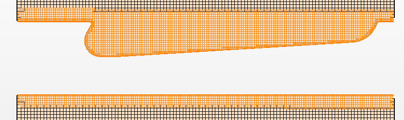 18 Capitolo 2. Overset Mesh Figura 2.4: Overset region e background region con soluzione inizializzata La figura 2.3 mostra la mesh nel suo stato iniziale, prima che la simulazione inizi.