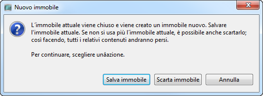 Nuovo immobile Per creare un nuovo immobile esistono due possibilità: Cliccare sulla voce "Nuovo immobile" dal menu File. Cliccare sul simbolo che si trova nella barra dei simboli.