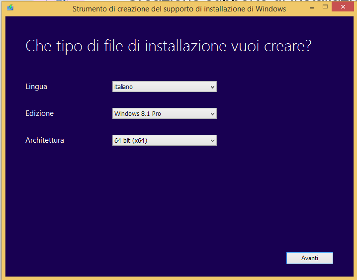 Creazione supporto di installazione Scaricare il tool di