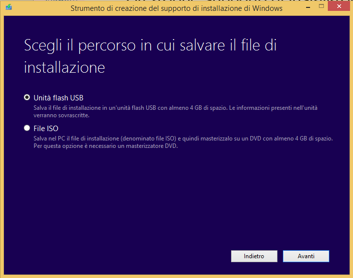 Creazione supporto di installazione Scaricare il tool di