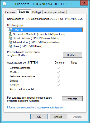 Active Directory Diritti di accesso Elenco degli utenti e