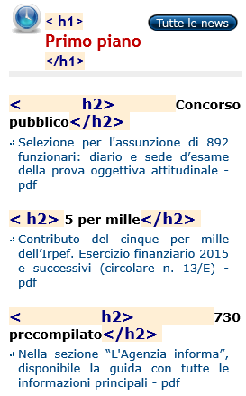 Esempio linearizzazione Visualizzazione formato web N.B.: Un sito può essere strutturato utilizzando sia CSS che tabelle. Pertanto, potrebbe essere necessario eseguire entrambi i controlli!