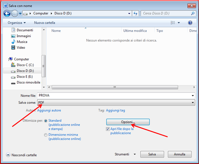 Qualora il documento word debba essere salvato in formato pdf, occorre