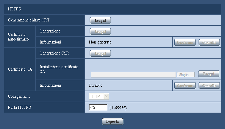 13 Configurazione delle impostazioni di rete [Rete] 13.2 Configurazione delle impostazioni HTTPS Cliccare la scheda [Rete] sulla pagina Rete.