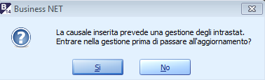 Apparirà la segnalazione: Se è attivo il programma Gestione Trans. Intracomunit.