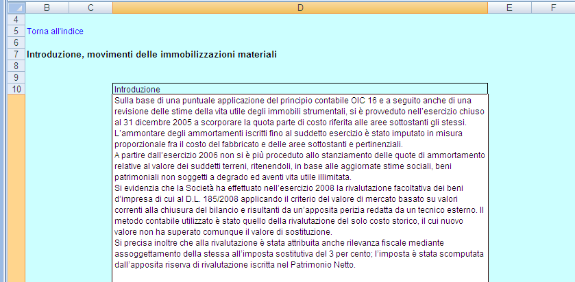 necessario usare il formato html come illustrato nel paragrafo Creazione e inserimento di una tabella HTML in nota integrativa.