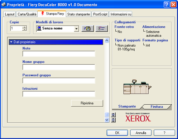 STAMPA 55 5 Nella finestra di dialogo Impostazioni colore Expert, fare clic su Aggiorna per visualizzare le attuali impostazioni di Fiery EXP8000.