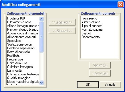 STAMPA 65 Personalizzazione dei collegamenti alle opzioni di stampa È possibile personalizzare l area dei collegamenti in modo da poter accedere facilmente alle opzioni di stampa utilizzate con