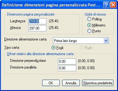 STAMPA 72 4 Fare clic su Avanzate. 5 Selezionare Dimensione personalizzata pagina PostScript dal menu Formato.