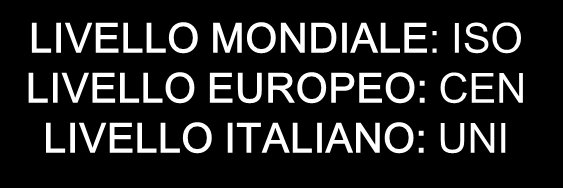 LA QUALITÀ NEL CICLO PRODUTTIVO La visione dell azienda (ISO 9000) Sistema di gestione della qualità 3 NORMAZIONE LIVELLO MONDIALE: ISO