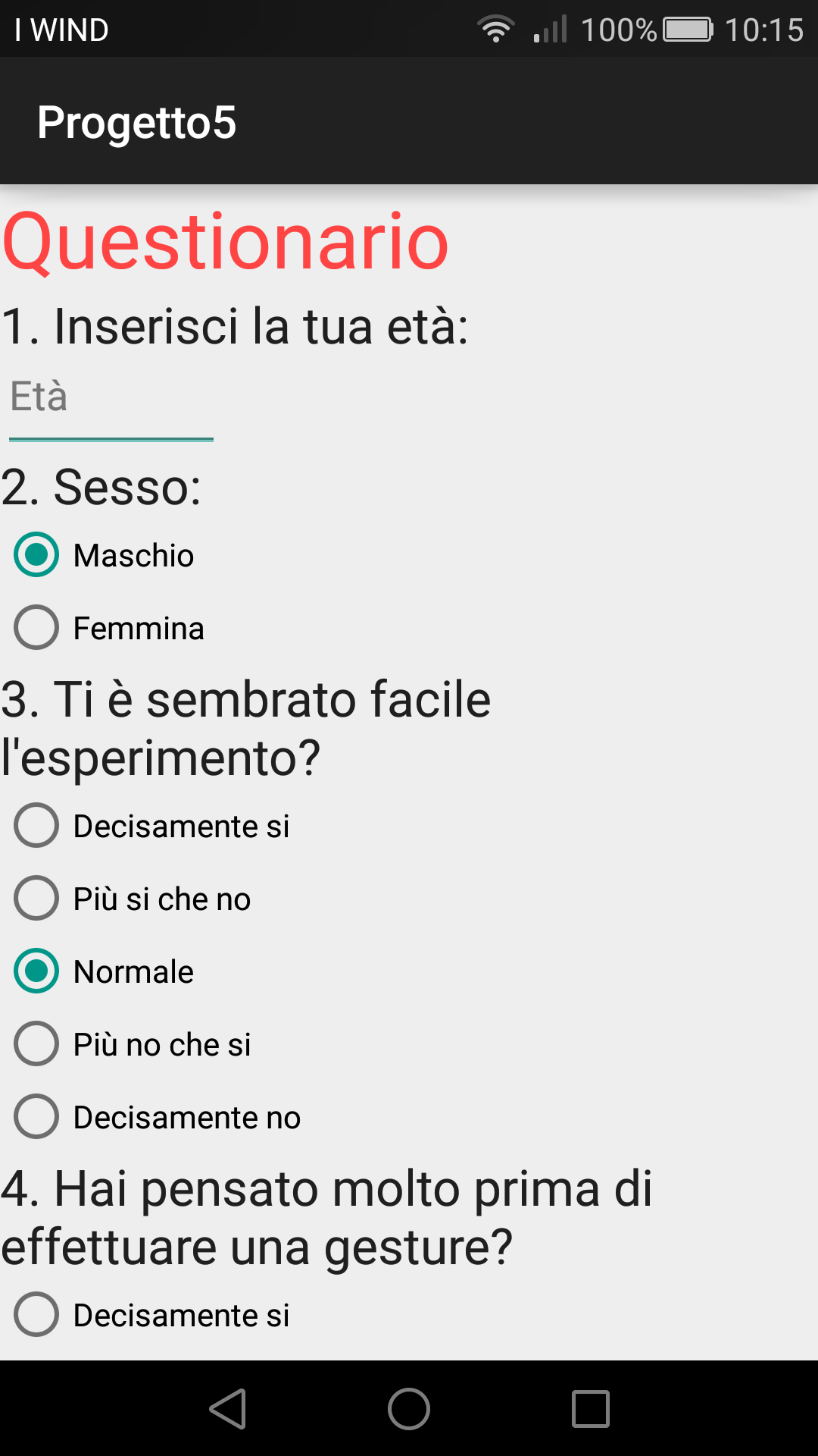 Screenshot del task "dividi parola" deciso di effettuare un esperimento per analizzare i gesti effettuati con un pennino per dispositivi mobili con display touchscreen capacitivo e registrare quelli