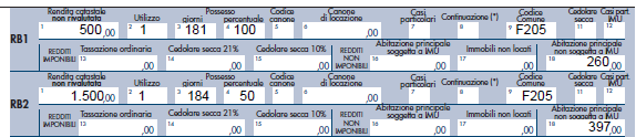 La compilazione del Quadro RB avviene come segue: VARIAZIONE DELLA PERCENTUALE DI POSSESSO Si ipotizzi di dichiarare un appartamento e un autorimessa ubicati nel Comune di Milano che sono,