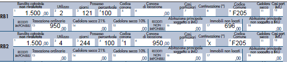 LOCAZIONE IN EQUO CANONE Se l immobile è locato in regime di equo canone, nella Colonna 2 relativa all utilizzo va indicato il codice 4 (unità immobiliare locata in regime di determinazione legale