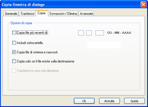 (Campo inferiore) []: se si aggiunge un comando di trasferimento file, questo campo è vuoto. Se si modifica un comando di trasferimento file, il campo visualizza la destinazione.