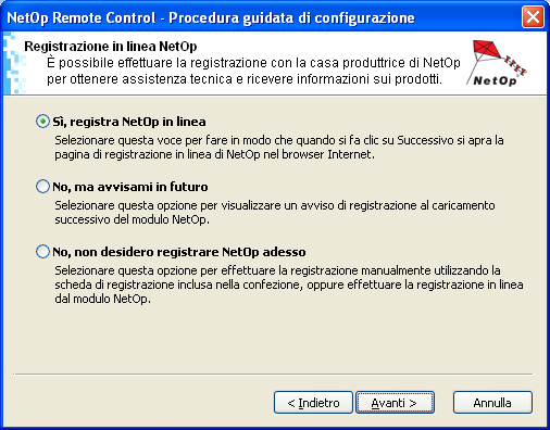 Selezionare una delle opzioni descritte di seguito. No: la connessione non avviene mediante il servizio NetOp WebConnect (selezione predefinita).