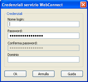 Strumenti comuni Specificare le credenziali tramite le quali il modulo NetOp si deve identificare quando si collega al servizio WebConnect: Nome login []: specificare un nome login riconosciuto del