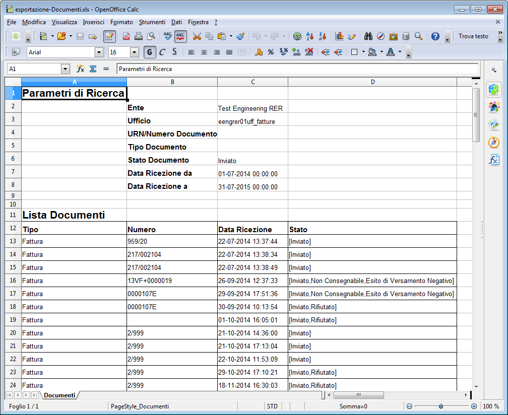 10.8.7 Funzione di esportazione Excel Disponibile nella Maschera dei Risultati, sia nel Ciclo Attivo che Passivo. All attivazione della Funzione NoTIER genera un file Excel 137 nel seguente formato.