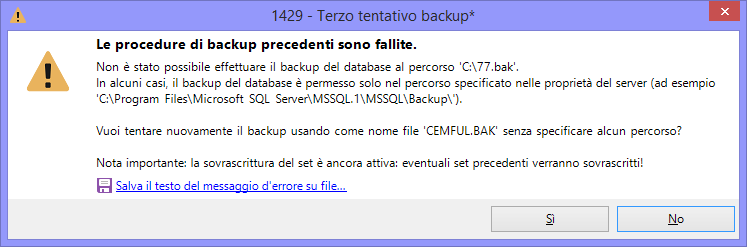 Amministrazione del software 259 Solitamente la procedura di backup esegue diversi tentativi prima di arrendersi e mostrare all'utente il fatidico messaggio d'errore.