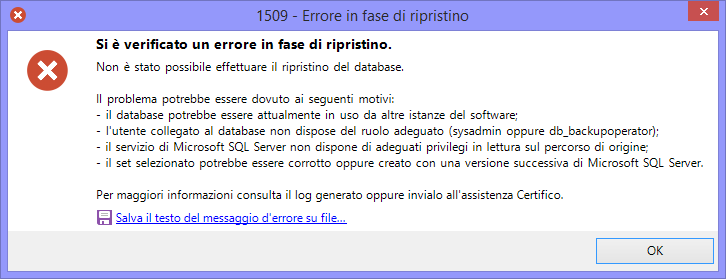 Amministrazione del software 267 Cosa fare in caso di errore Nel caso in cui la procedura di ripristino presentasse dei messaggi di errore, prova a verificare i seguenti aspetti.