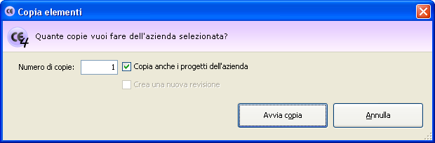 Funzioni base 85 6.1.1.2 - Copia delle aziende Tramite questa funzione è possibile eseguire una o più copie dell'azienda.