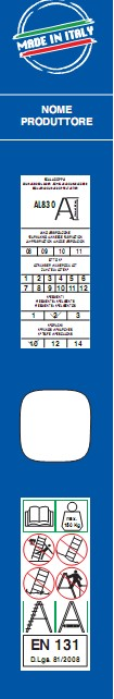 Documenti ed elementi informativi a corredo della scale Secondo la normativa tecnica EN 131 e Acal 100, le scale devono essere corredate da un foglio o libretto istruzioni di uso e manutenzione, che