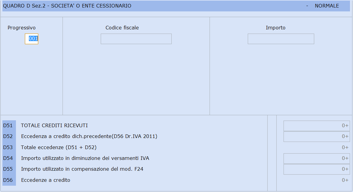 Campo Da D31 a D50 D51 D52 D53 D54 D55 D56 Sono campi di input composti dalle colonne Codice Fiscale e Importo.