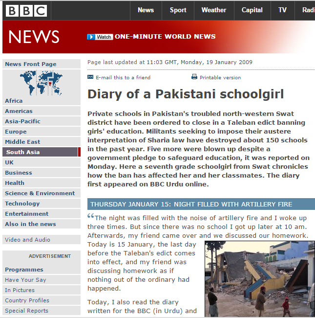Un giornalista della BBC mi propose di scrivere un diario per raccontare la vita sotto i talebani, usando uno pseudonimo.