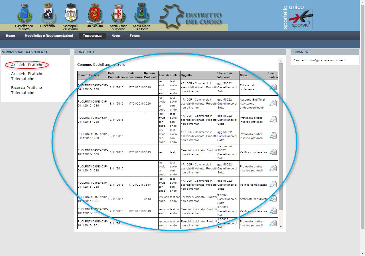 MONITORAGGIO PRATICHE PUBBLICAZIONE ARCHIVIO Per pubblicare lo storico delle pratiche attivate presso l ente occorre creare un documento in formato CSV che deve essere pubblicato sul portale nella