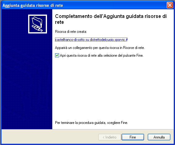 Se non e stato rimosso il segno di spunta nella checkbox Apri il percorso di rete quando si sceglie il