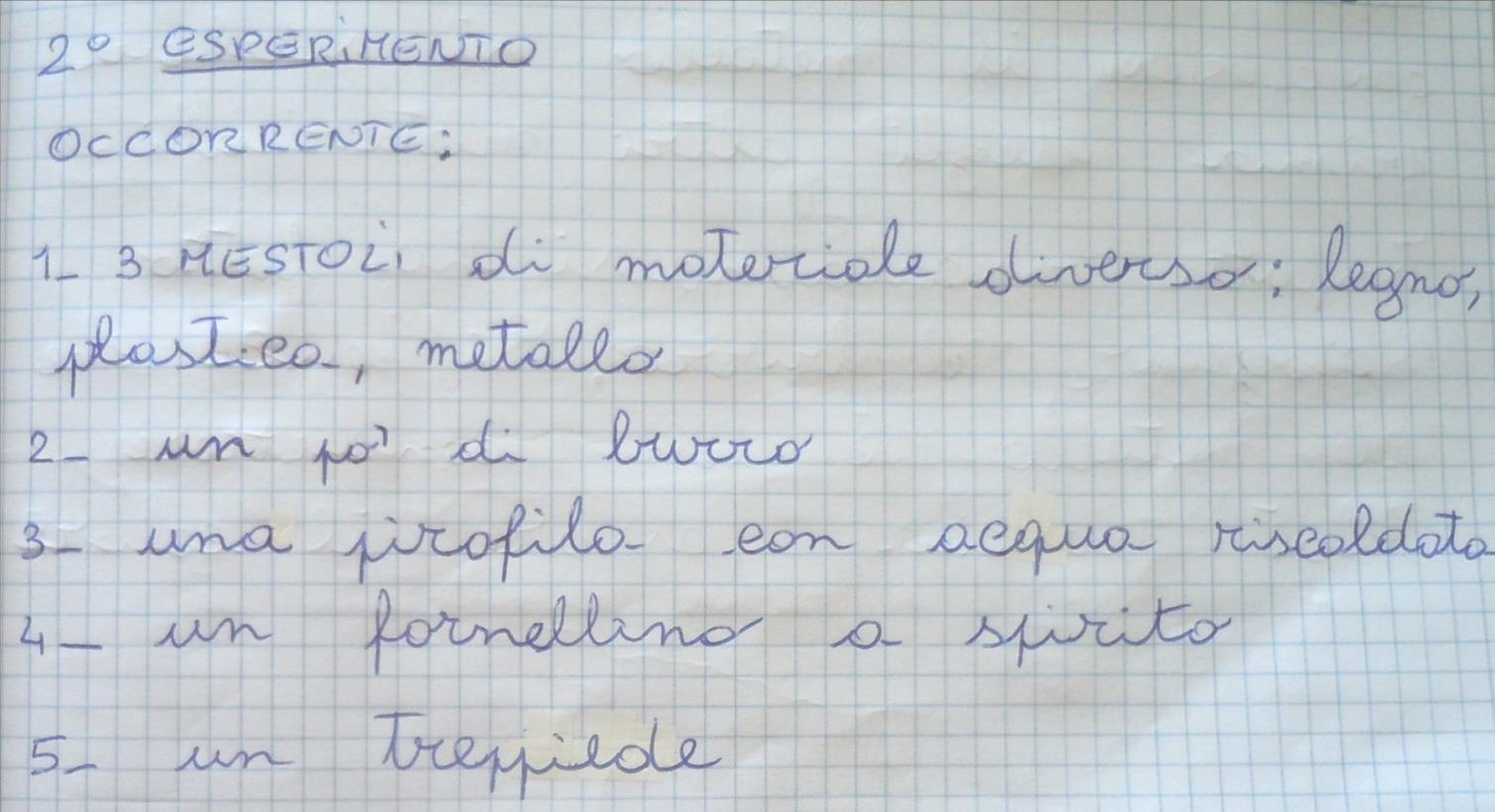 Materiale occorrente: Sul fornellino acceso abbiamo messo una pirofila con l acqua con all interno tre mestoli di materiale diverso.