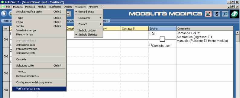 Presentazione del software Zelio Soft Editor LADDER: modalità Immisione Libera menu utili 1 Per assegnare un