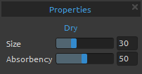 Smear Tool Properties / Proprietà dello strumento Sbavatura Questo strumento sbava le parti asciutte e umide della pittura. Size / Dimensione - Seleziona la dimensione dello strumento sbavatura.