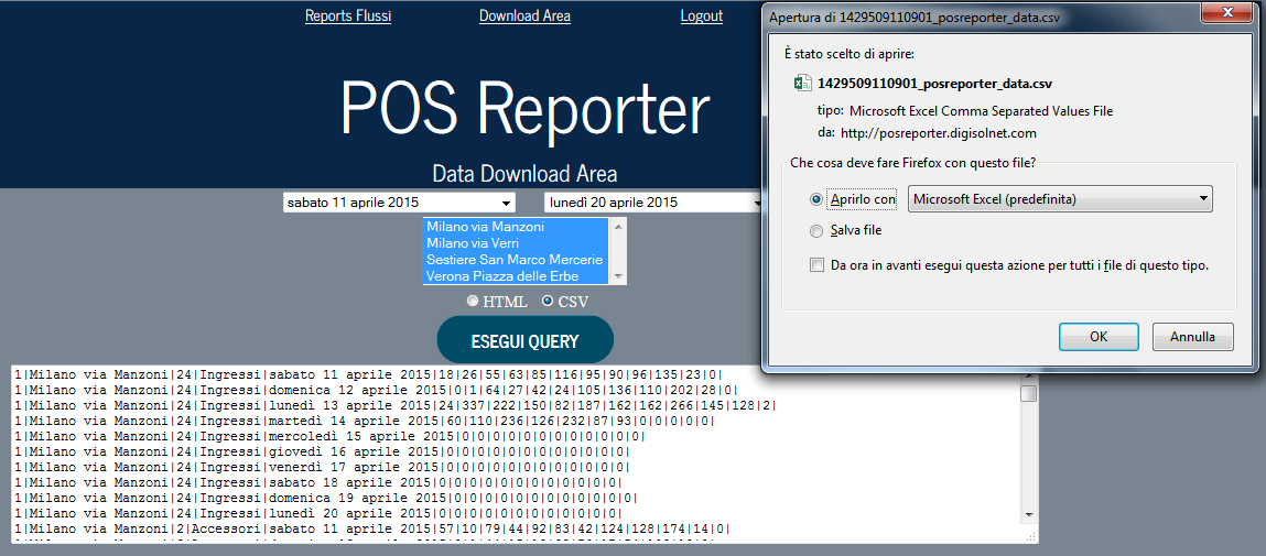 POS REPORTER Download Area Nel caso in cui i Clienti hanno l esigenza di integrare i dati relativi ai punti vendita all interno dei propri sistemi di Business Intelligence o di Reportistica Aziendali