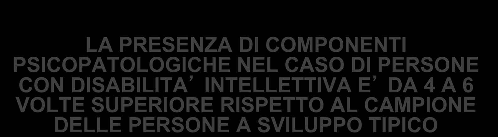 DUNQUE: L INCIDENZA DI QUADRI PSICOPATOLOGICI NEI SOGGETTI CON DISABILITA INTELLETTIVA E ELEVATA LA PRESENZA DI COMPONENTI