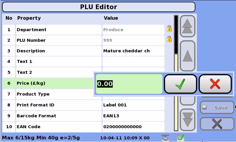 9.2 Prodotti 101 9.2.2 Creazione di codice PLU 1. Seguire i passi da 1 a 4 della procedura di modifica del codice PLU. 2. Inserire il numero del nuovo codice PLU e premere. 3.