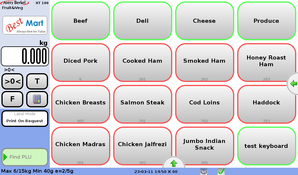 4.1 Per iniziare 24 Tastiera iniziale Si tratta della tastiera tattile impostata al livello più alto del menu della bilancia, e visualizzata sullo schermo dell addetto alle vendite dopo l avvio della